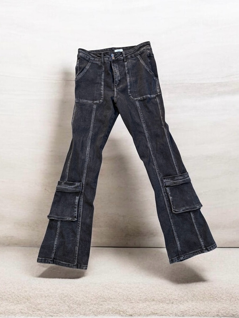 Dark Gray Cargo Flared Jeans